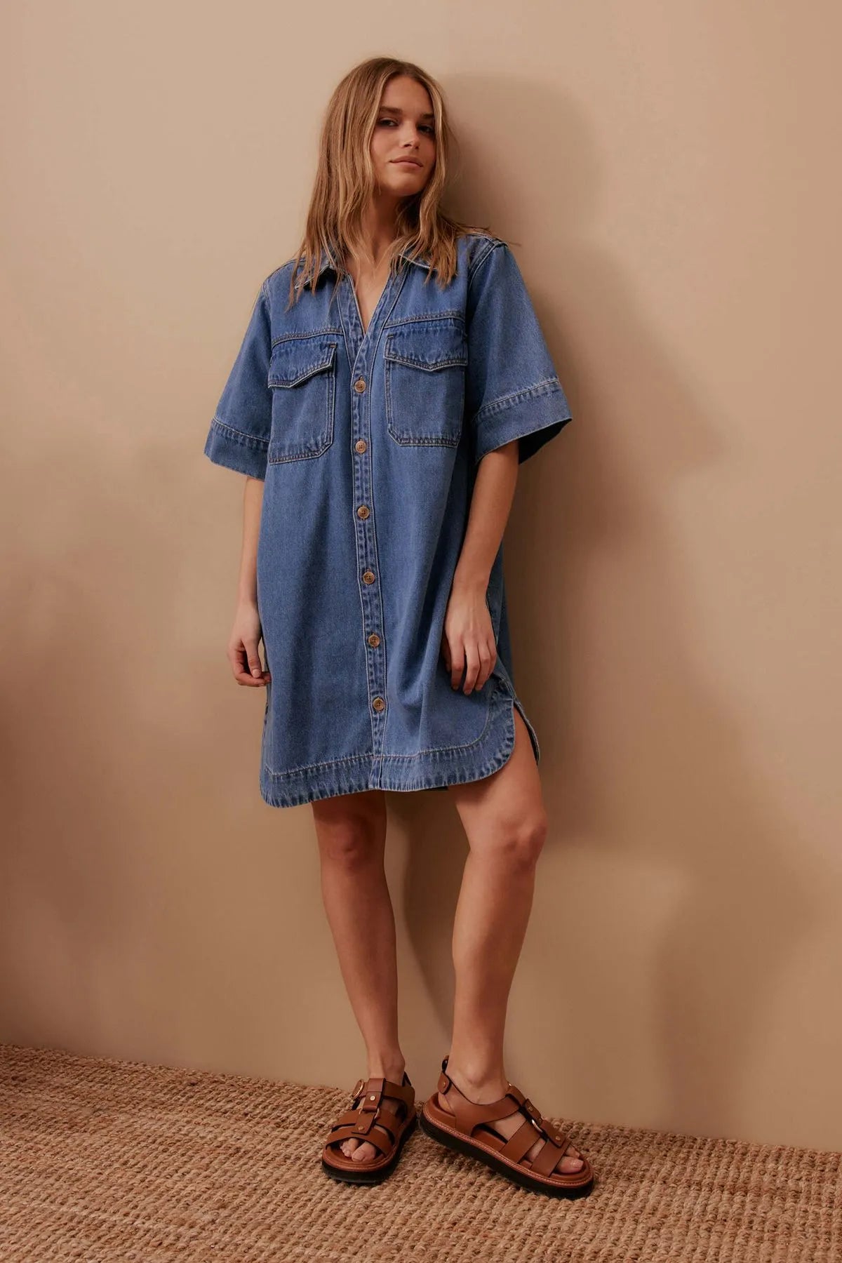 Ceres Life Sammy Relaxed Shirt Dress, Fresh Indigo