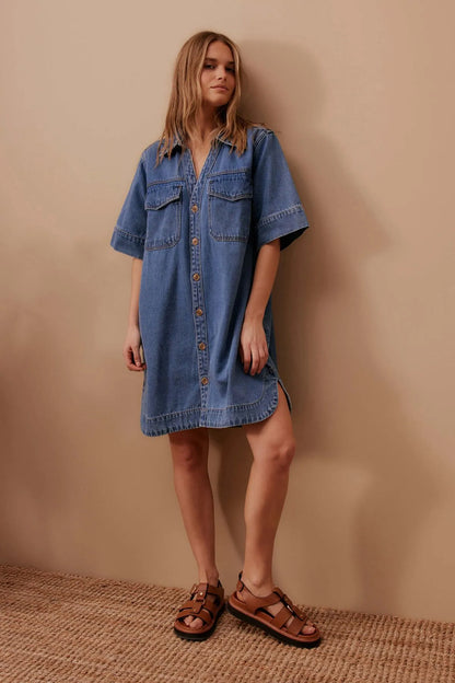 Ceres Life Sammy Relaxed Shirt Dress, Fresh Indigo