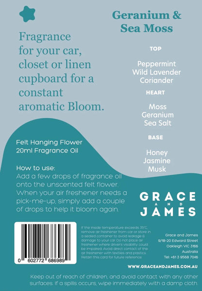 Grace and James Bloom Collection Felt Air Freshener, Geranium & Sea Moss Air