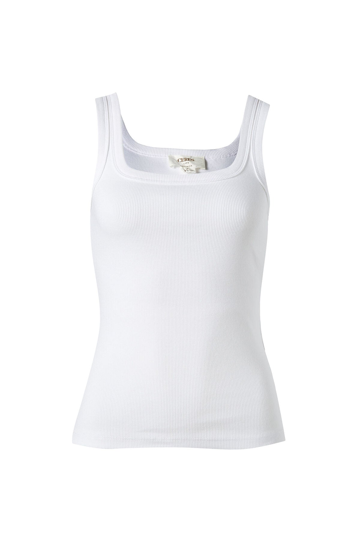 Ceres Life Zaeli Contour Rib Square Neck Tank, White