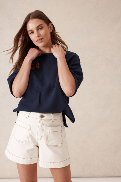 Ceres Life Esther Denim Patch Pocket Short, Eggshell