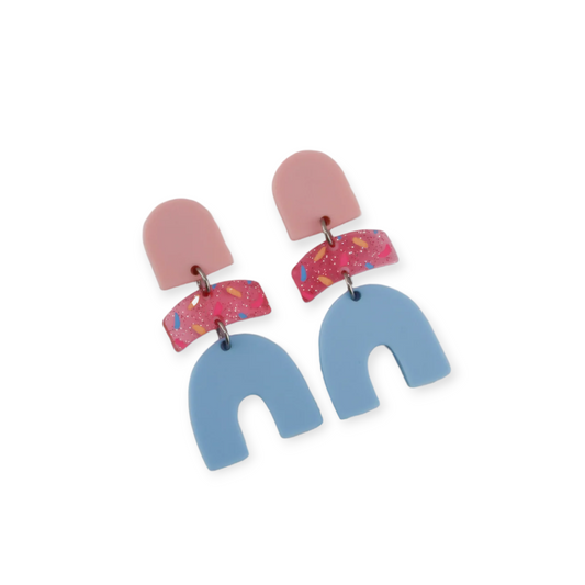 Pink Nade Bec Dangle Earrings, Pink Spot / Blue