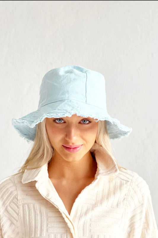 Mosk Melbourne Frayed Bucket Hat, Baby Blue