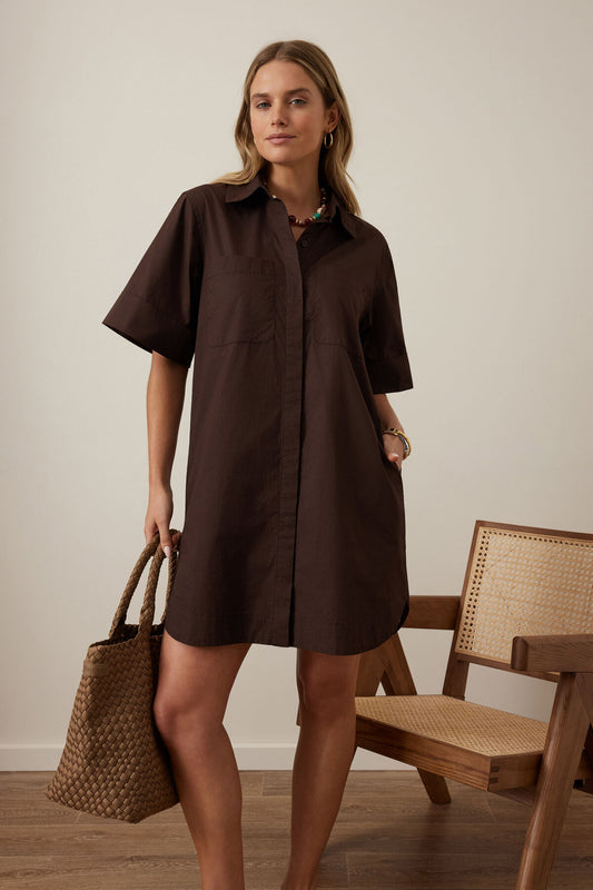Ceres Life Sara Mini Shirt Dress, Chocolate