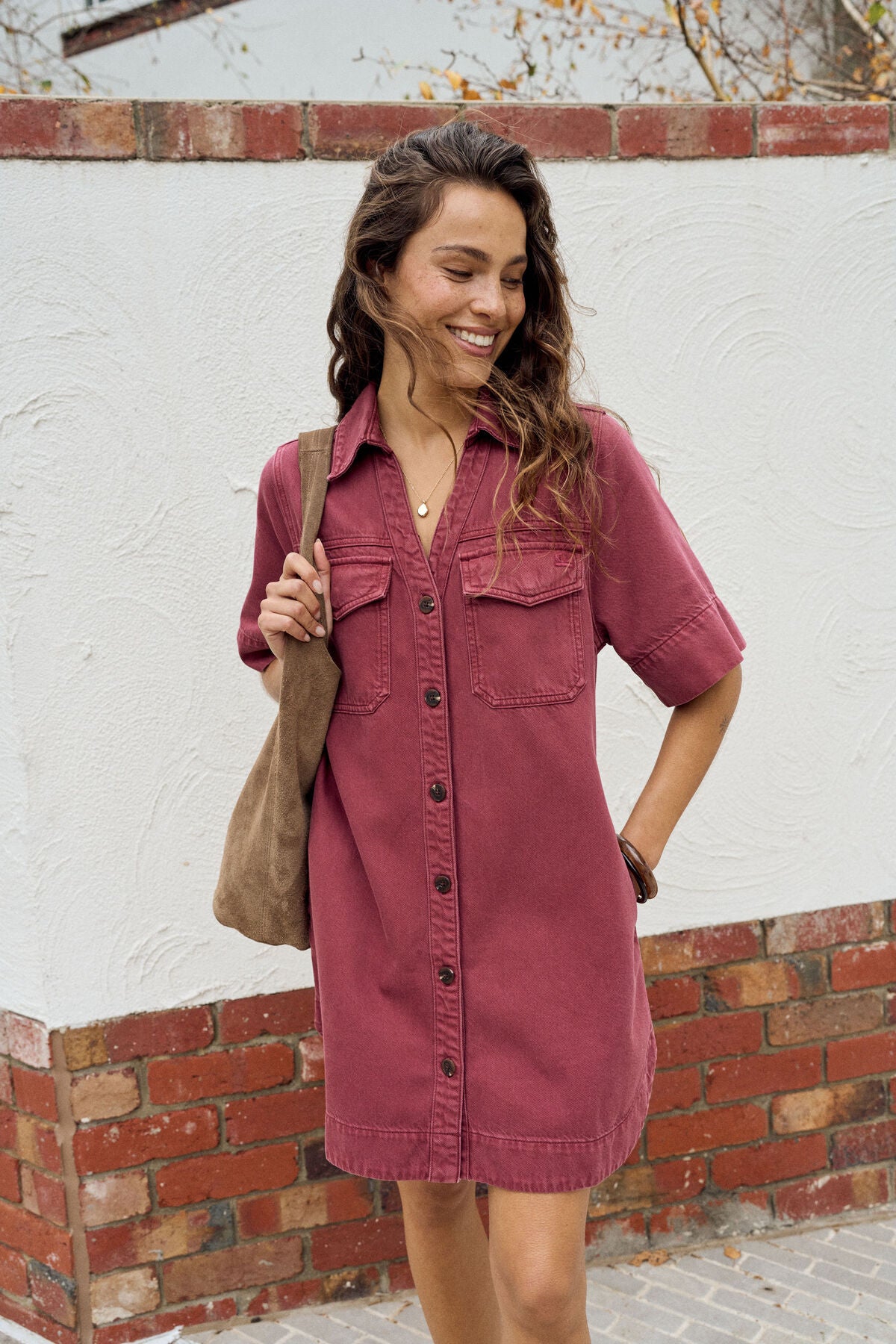 Ceres Life Bonnie Relaxed Shirt Dress, Mulberry