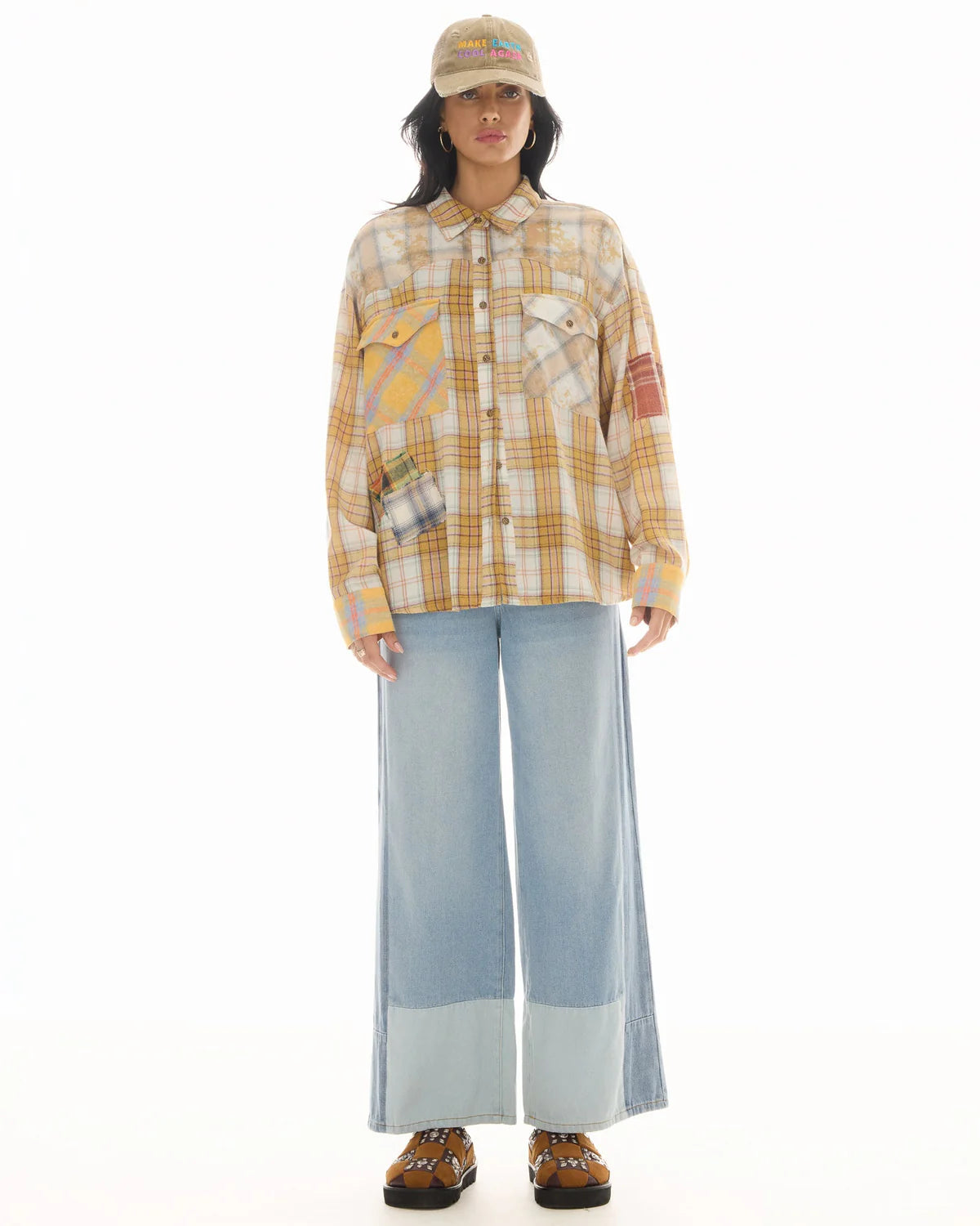 The Tales Patched Up Yellow Flannel Western Shirt
