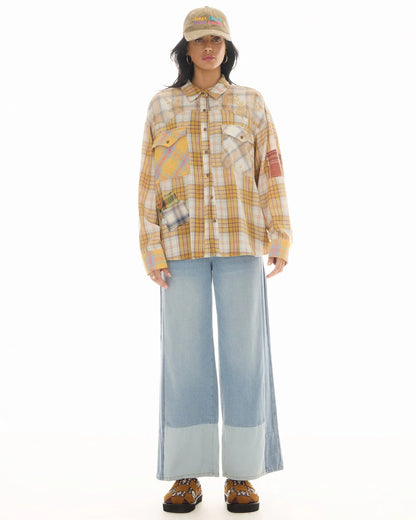 The Tales Patched Up Yellow Flannel Western Shirt
