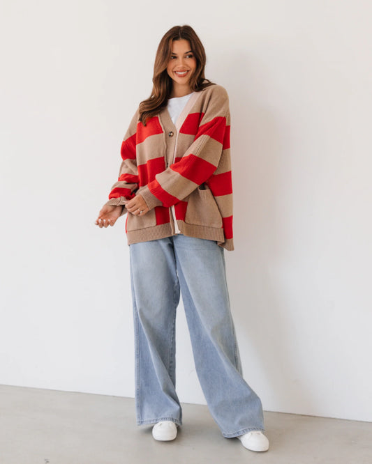 Label Of Love Striped Cardigan, Red