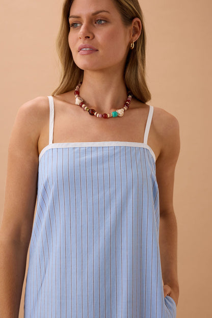 Ceres Life Sunday Maxi Dress, Powder Blue Triple Stripe