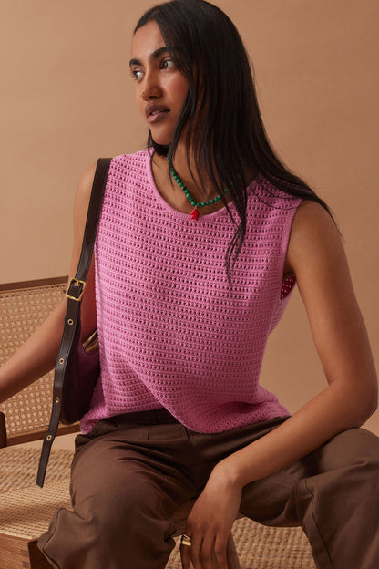 Ceres Life Margot Mesh Knit Tank, Hibiscus Pink