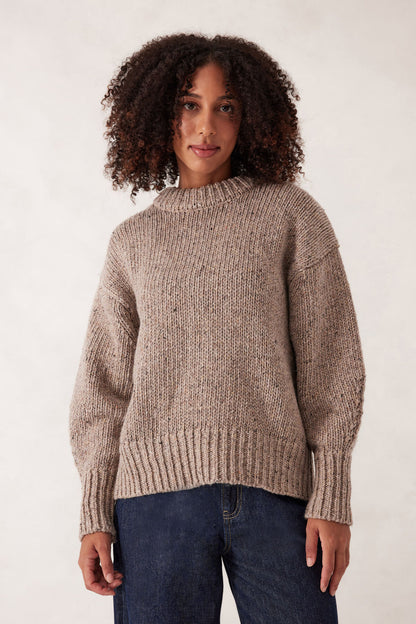 Ceres Life Lofty Knit Crew, Taupe Fleck