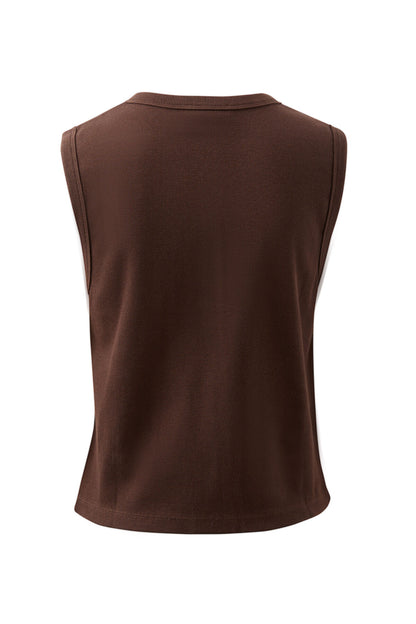 Ceres Life Lyla Button Through Rib Tank, Chocolate