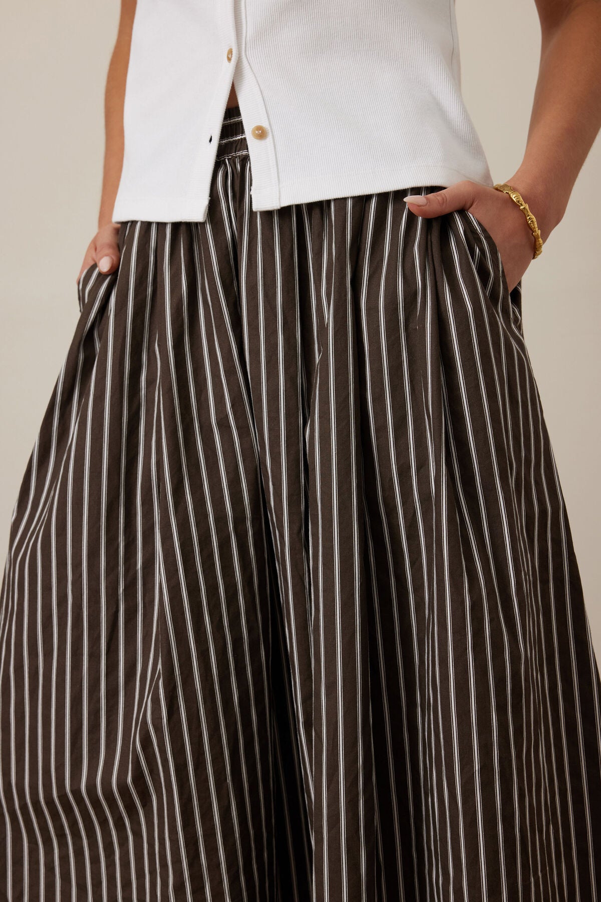 Ceres Life Florence Maxi Skirt, Chocolate with White Stripe