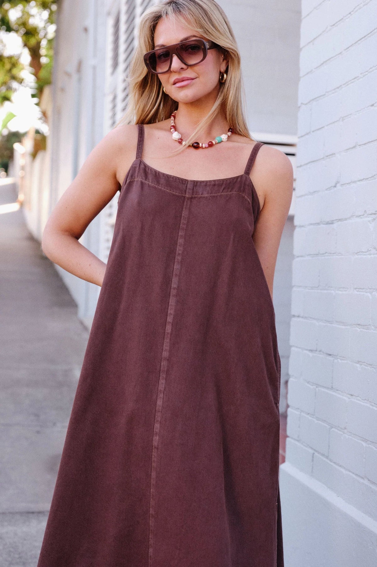 Ceres Life Remy Strappy Midi Dress, Chocolate