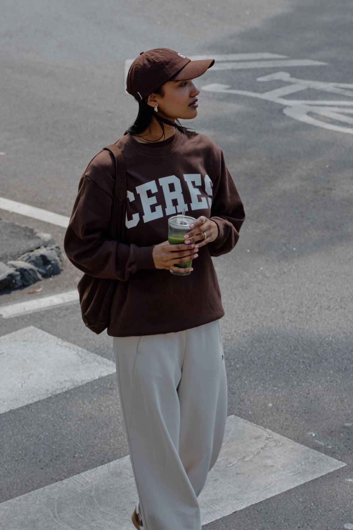 Ceres Life Isla Oversized Slouchy Crew, Chocolate