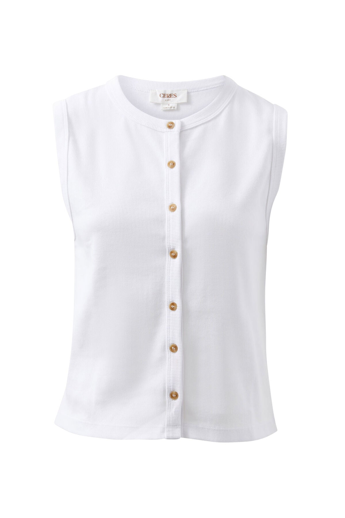 Ceres Life Lyla Button Through Rib Tank, White