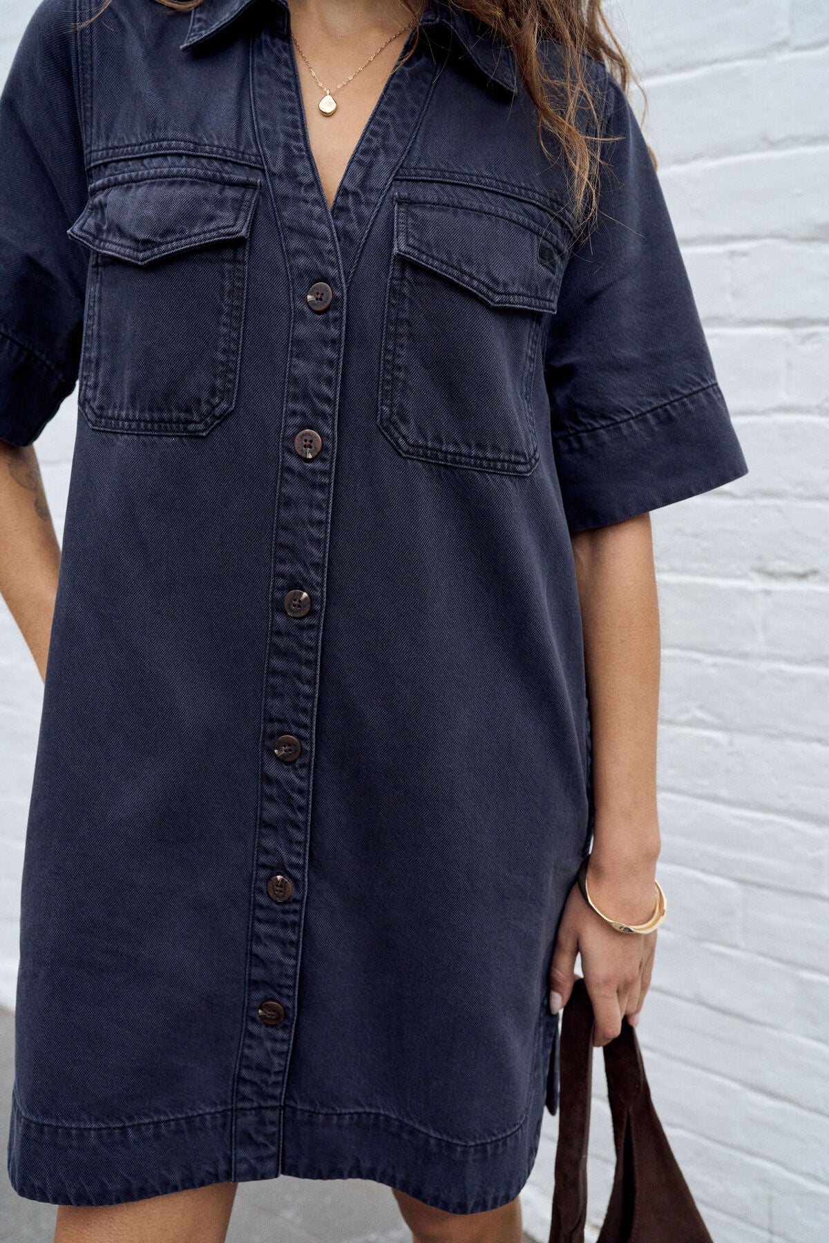 Ceres Life Bonnie Relaxed Shirt Dress, Washed Black
