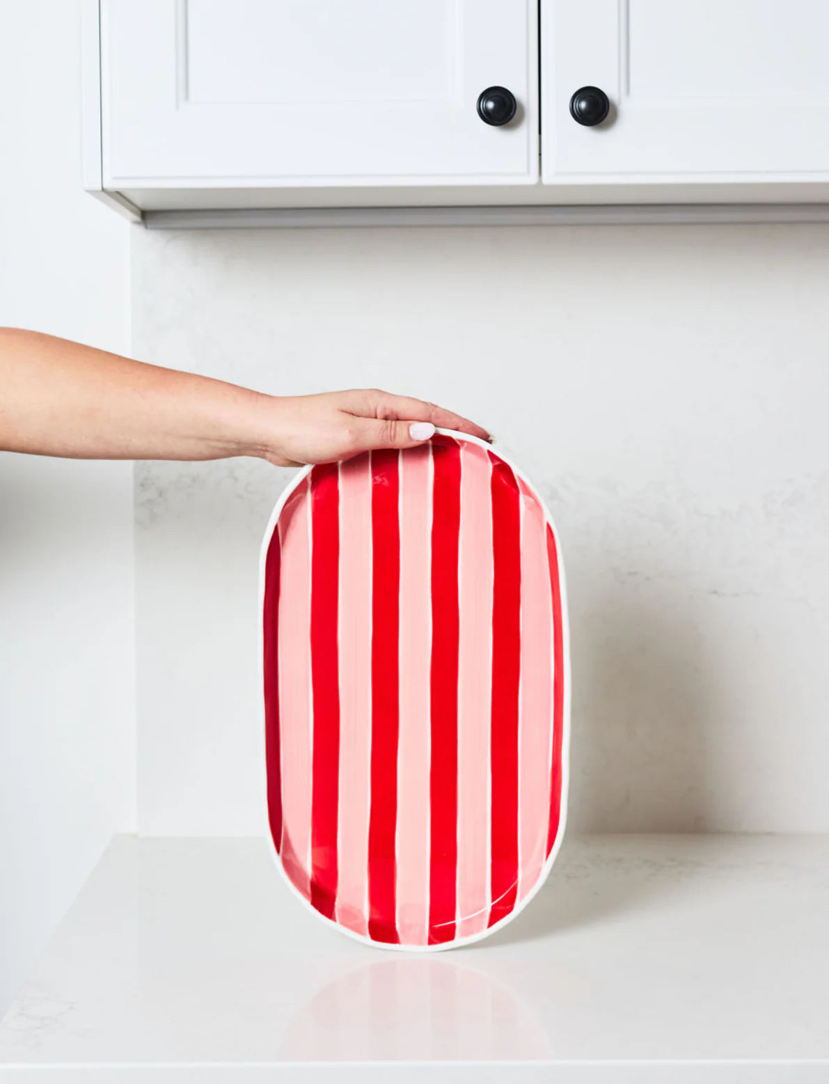 Noss & Co Oval Stripe Platter, Pink & Red