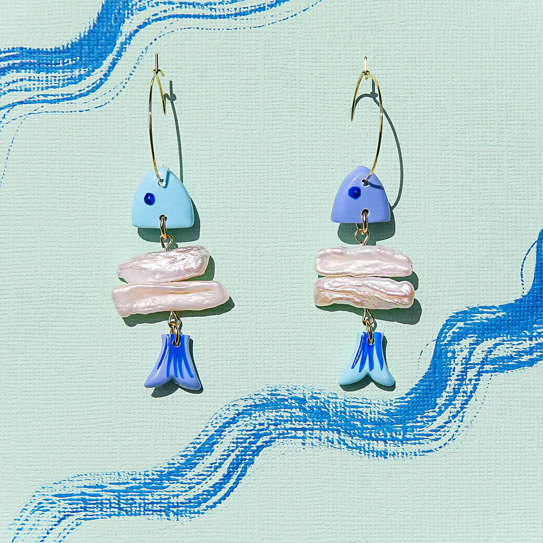 Kingston Sardine Bones Hoop Earrings, Blue
