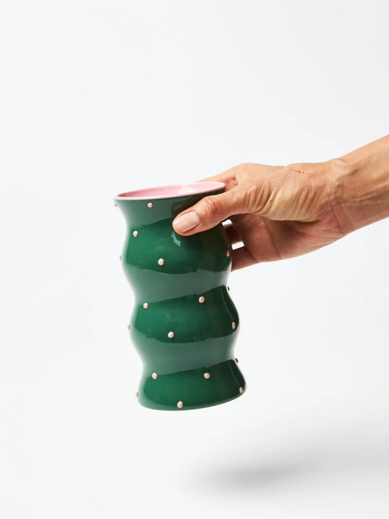 Jones & Co Palma Vase, Green Pink Dotty