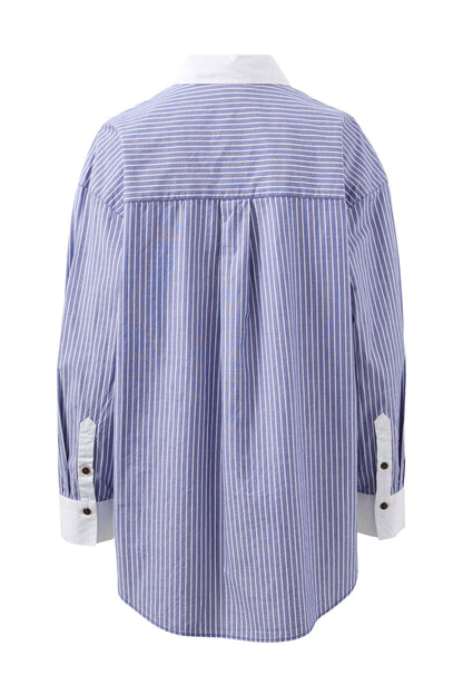 Ceres Life Peta Oversized Shirt, Blue Stripe White Collar