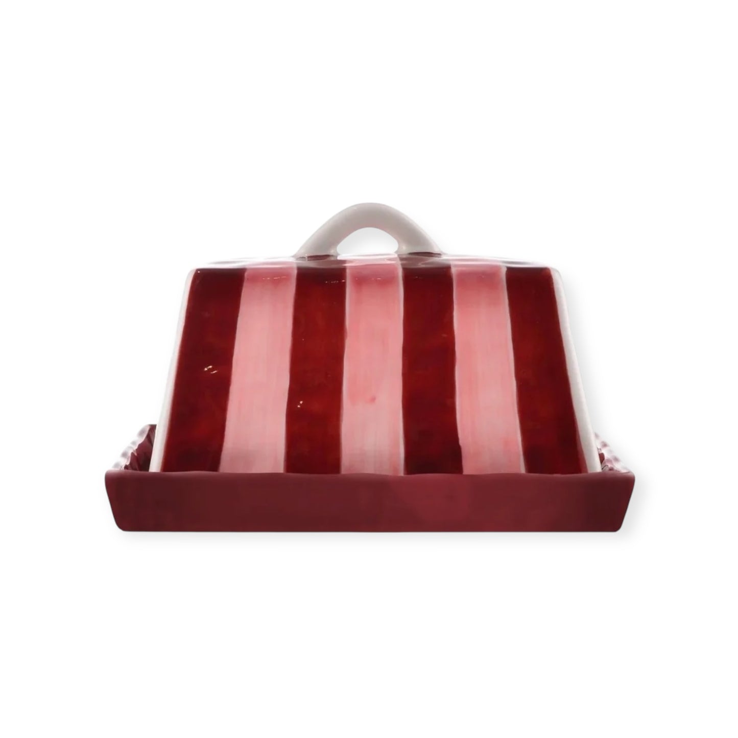 Noss & Co Large Butter Dish, Burgundy & Pink Stripe