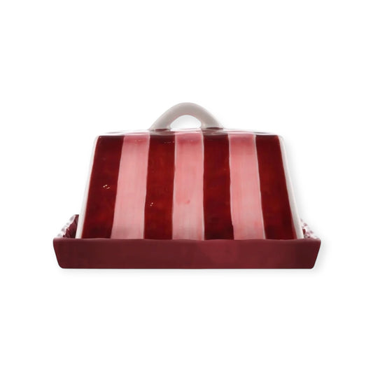 Noss & Co Large Butter Dish, Burgundy & Pink Stripe