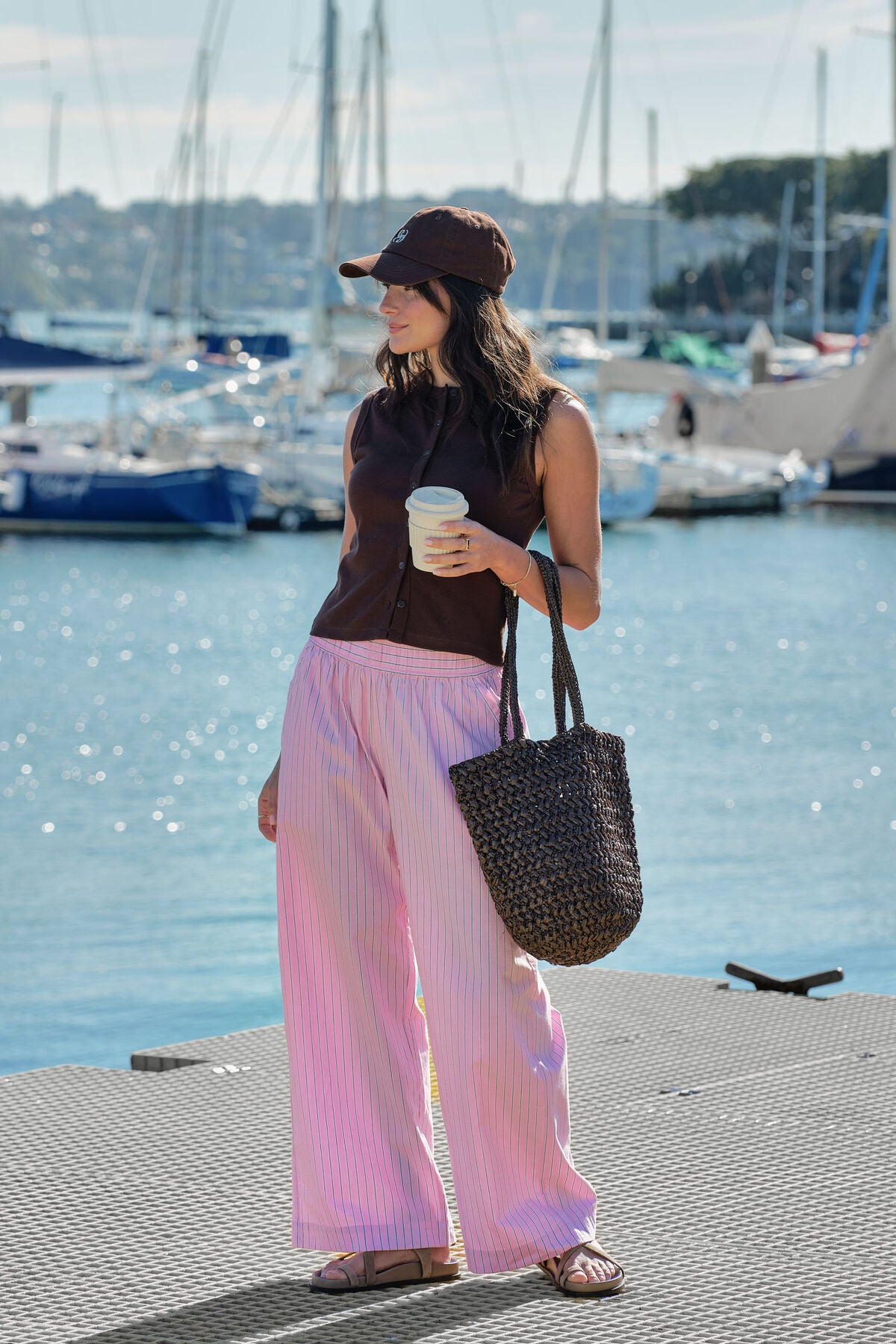 Ceres Life Lyla Button Through Rib Tank, Chocolate