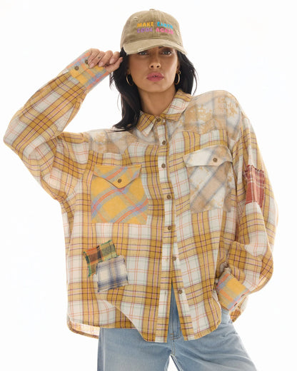 The Tales Patched Up Yellow Flannel Western Shirt