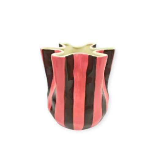 Noss & Co Fold Stripe Vase, Brown & Pink
