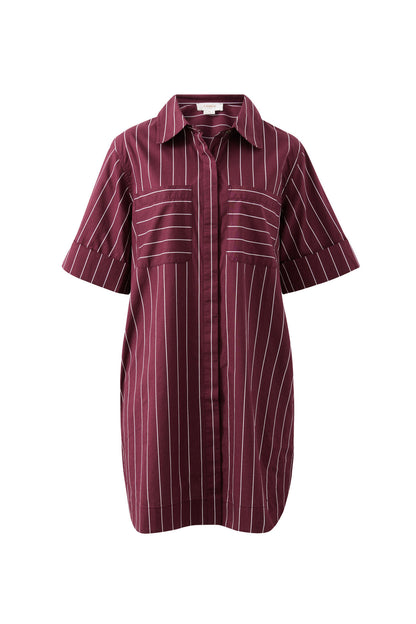 Ceres Life Sara Mini Shirt Dress, Wine Pinstripe