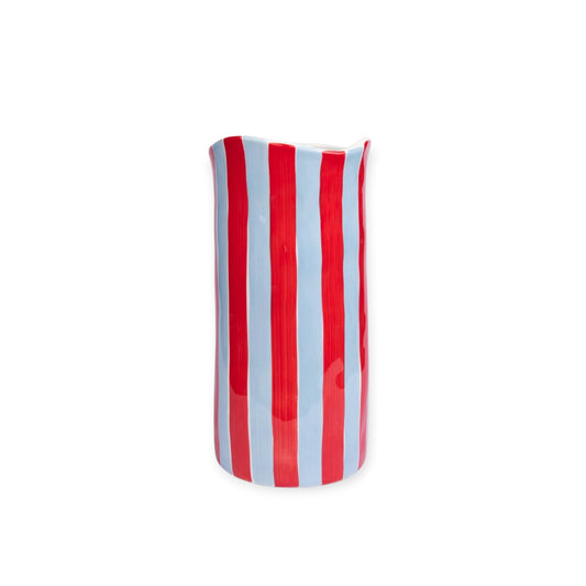 Noss & Co Large Stripe Vase, Cornflower Blue and Red