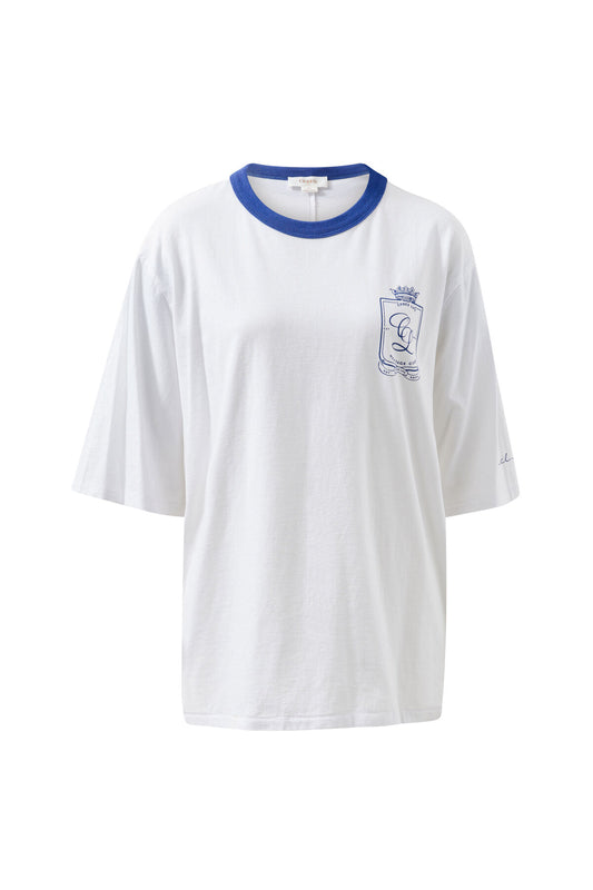 Ceres Life Liv Oversized Tee, White with Navy Shield