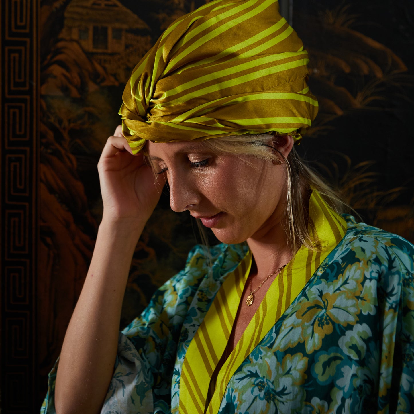 Sage & Clare Taylor Silk Hair Turban, Olive