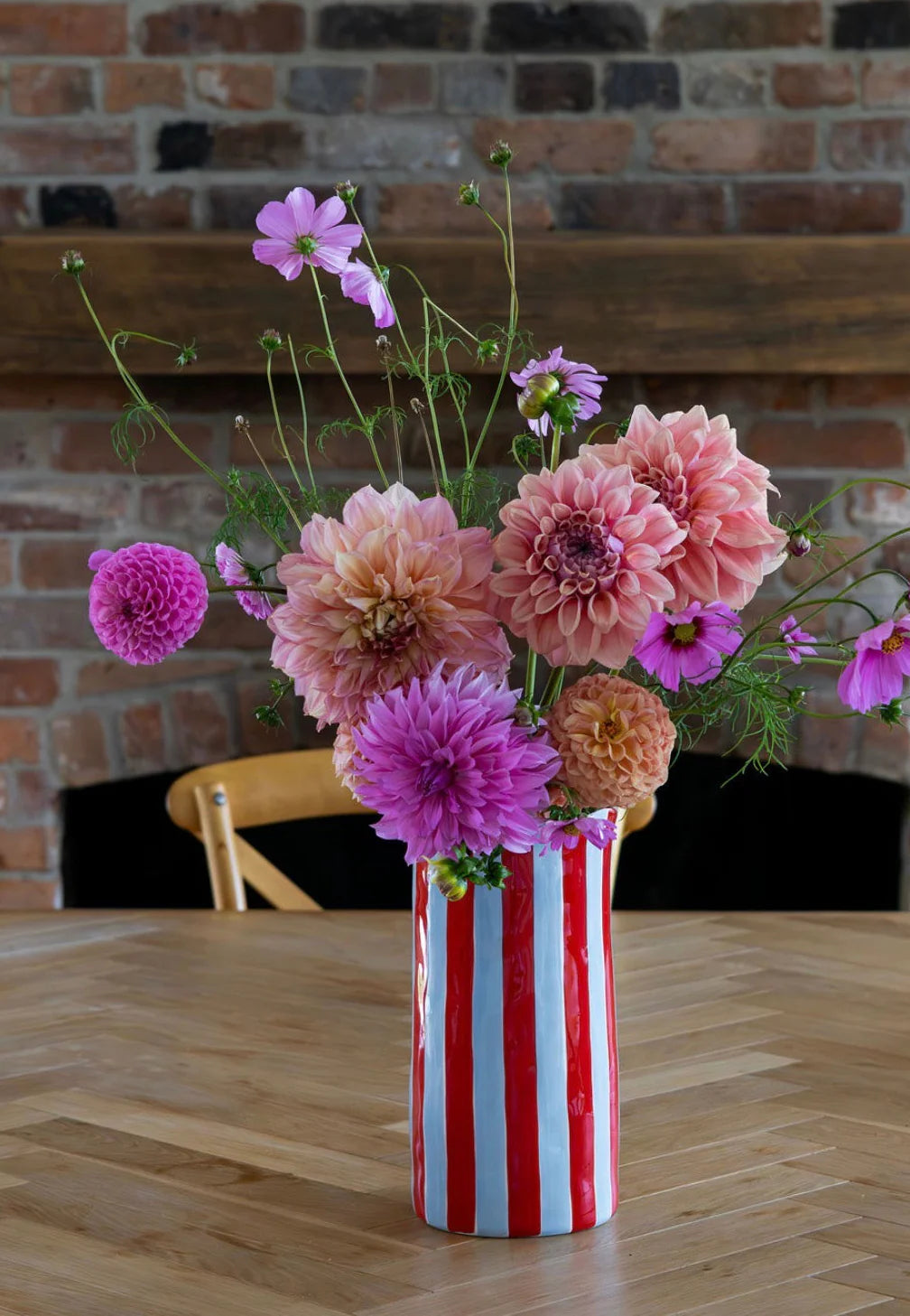 Noss & Co Large Stripe Vase, Cornflower Blue and Red