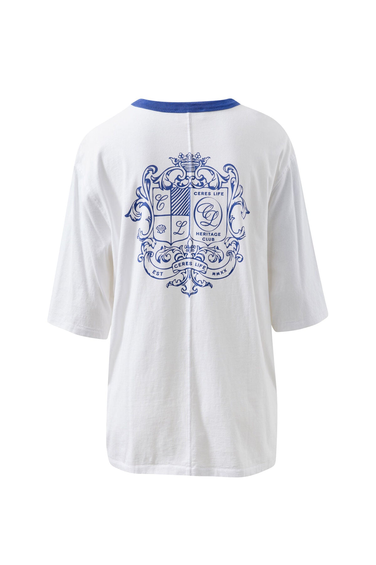 Ceres Life Liv Oversized Tee, White with Navy Shield