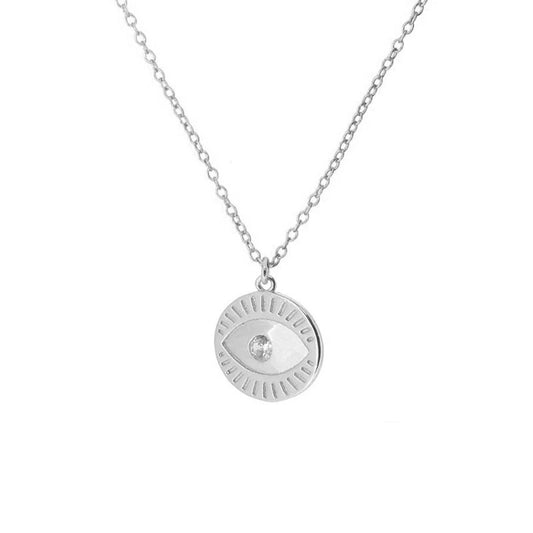 Susan Rose Protection Evil Eye Disc Necklace, Silver