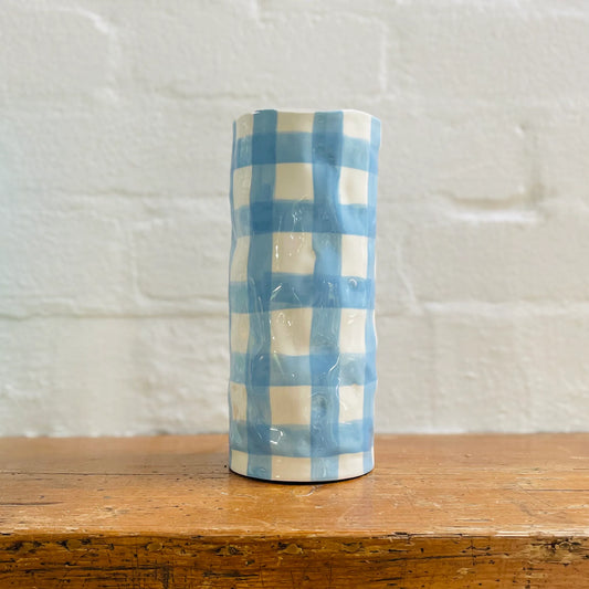 Noss & Co Medium Gingham Vase, Cornflower Blue