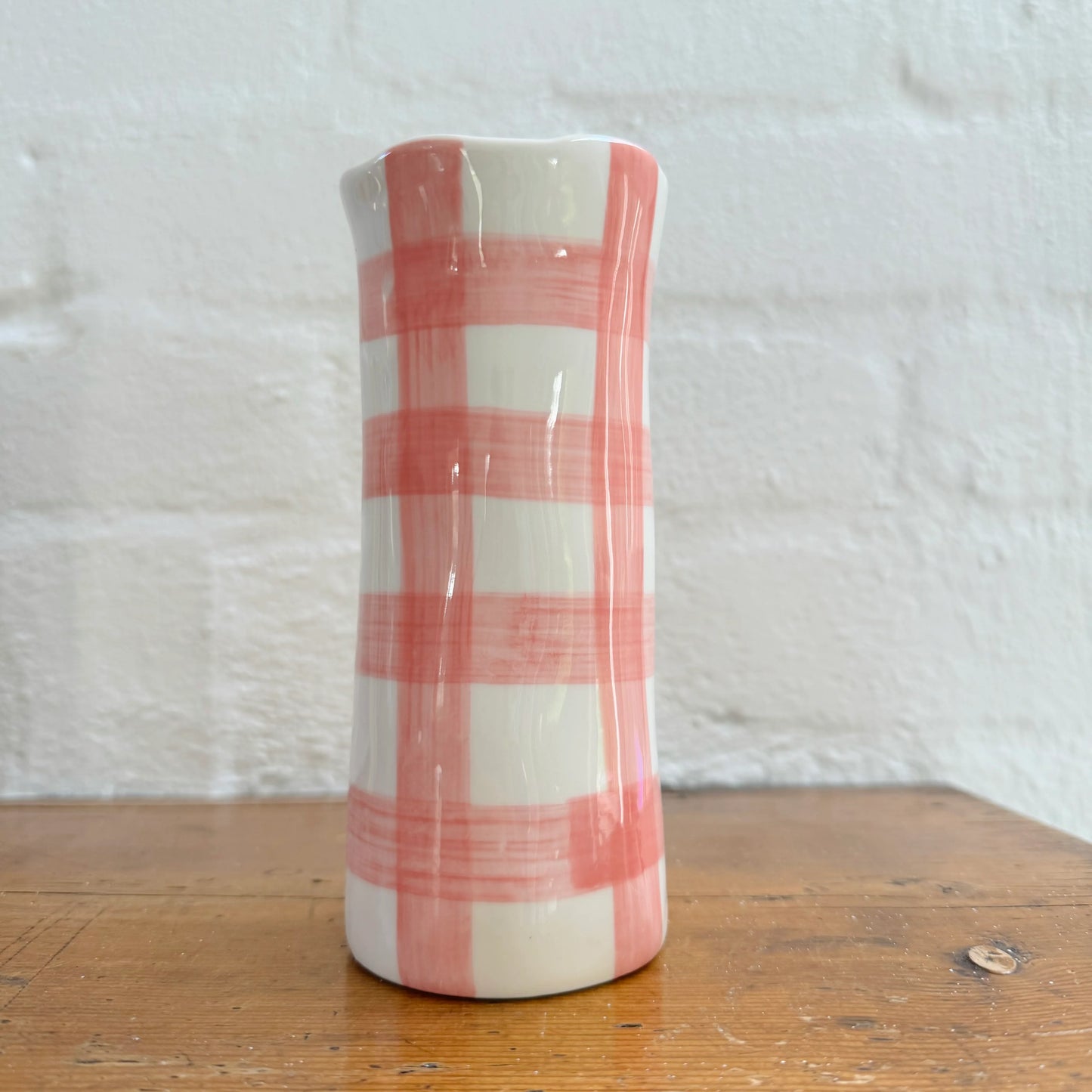 Noss & Co Small Gingham Vase, Rose Pink