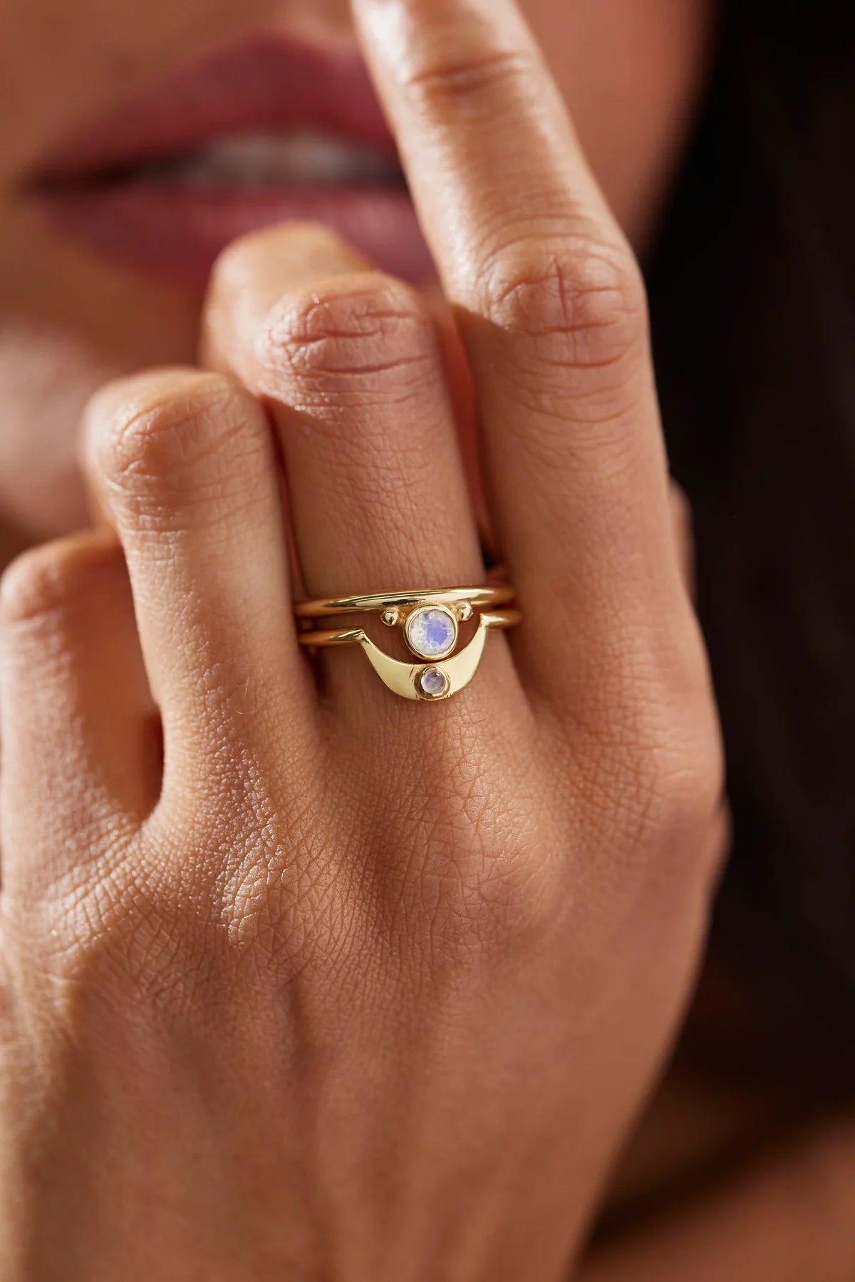 Toni May Baby Moonstone Crescent, Gold - Size 6