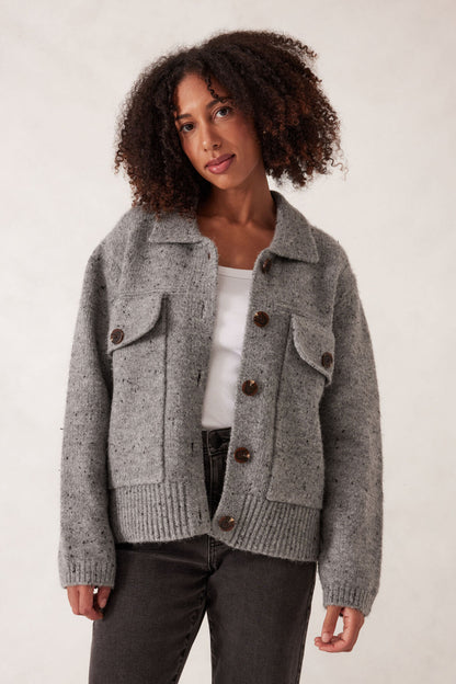 Ceres Life Knit Bomber Cardi, Mid Grey Nep