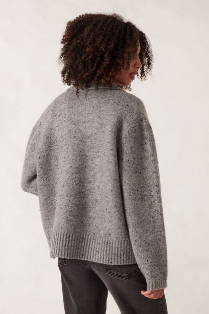 Ceres Life Knit Bomber Cardi, Mid Grey Nep