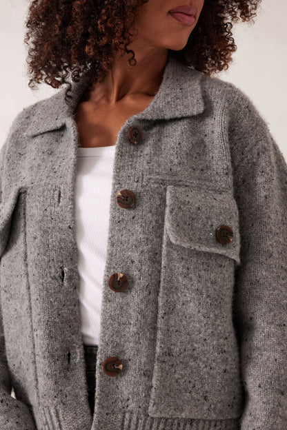 Ceres Life Knit Bomber Cardi, Mid Grey Nep