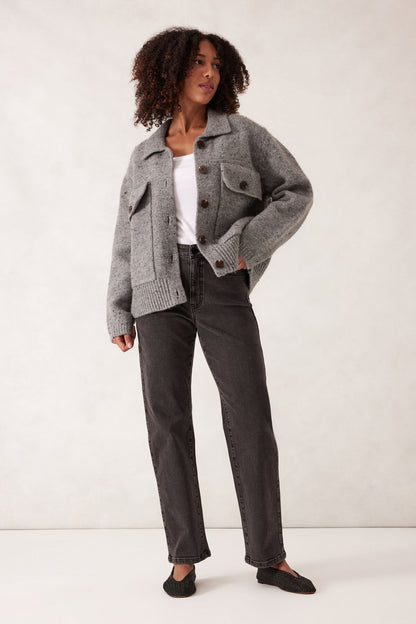 Ceres Life Knit Bomber Cardi, Mid Grey Nep