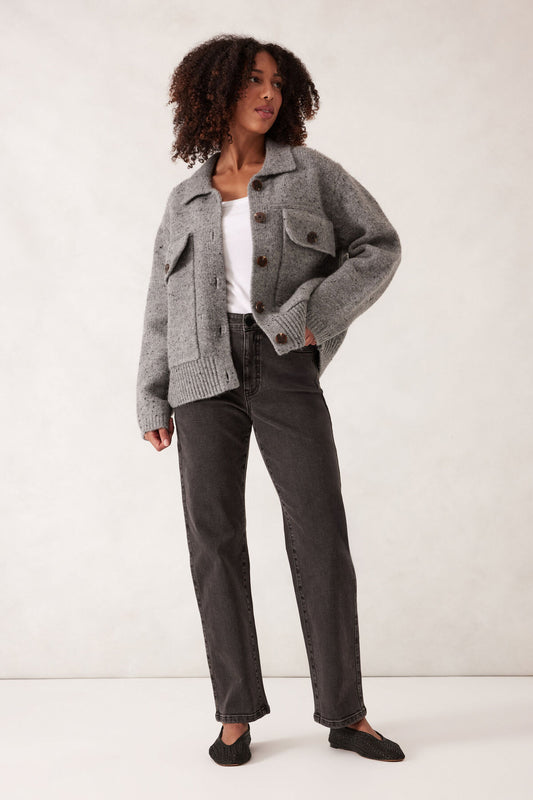 Ceres Life Knit Bomber Cardi, Mid Grey Nep