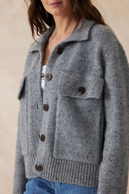 Ceres Life Knit Bomber Cardi, Mid Grey Nep