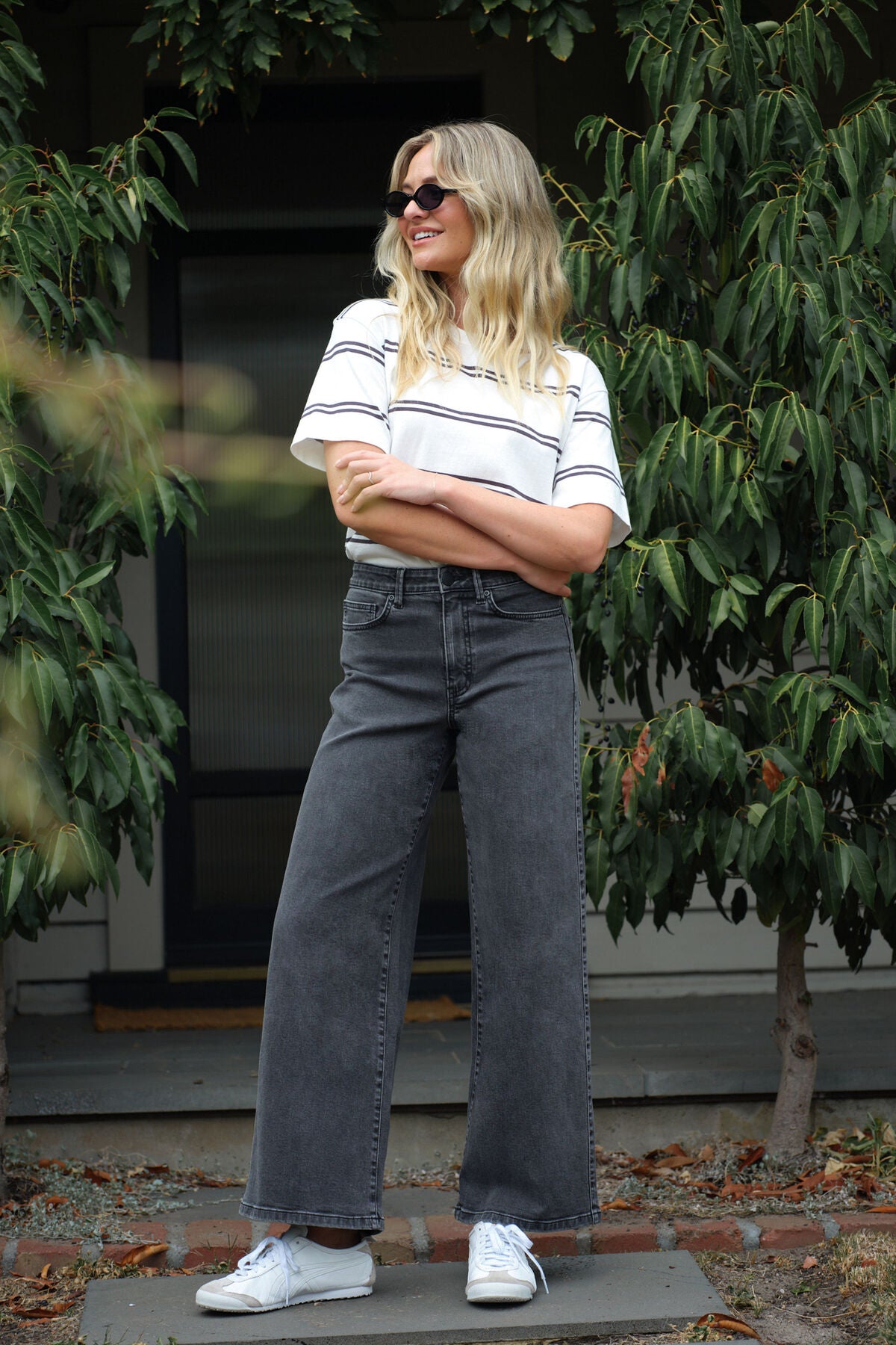 Ceres Life Evie Wide Leg Jean, Washed Black