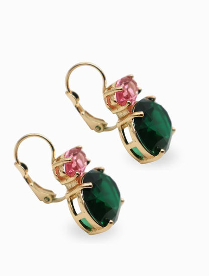 Zjoosh Double Crystal French Hooks Earrings, Pink & Green