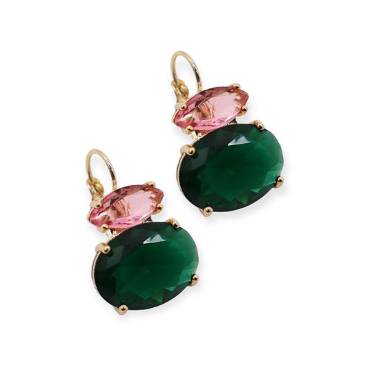 Zjoosh Double Crystal French Hooks Earrings, Pink & Green