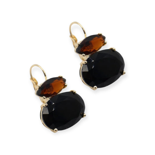 Zjoosh Double Crystal French Hooks Earrings, Chocolate & Black